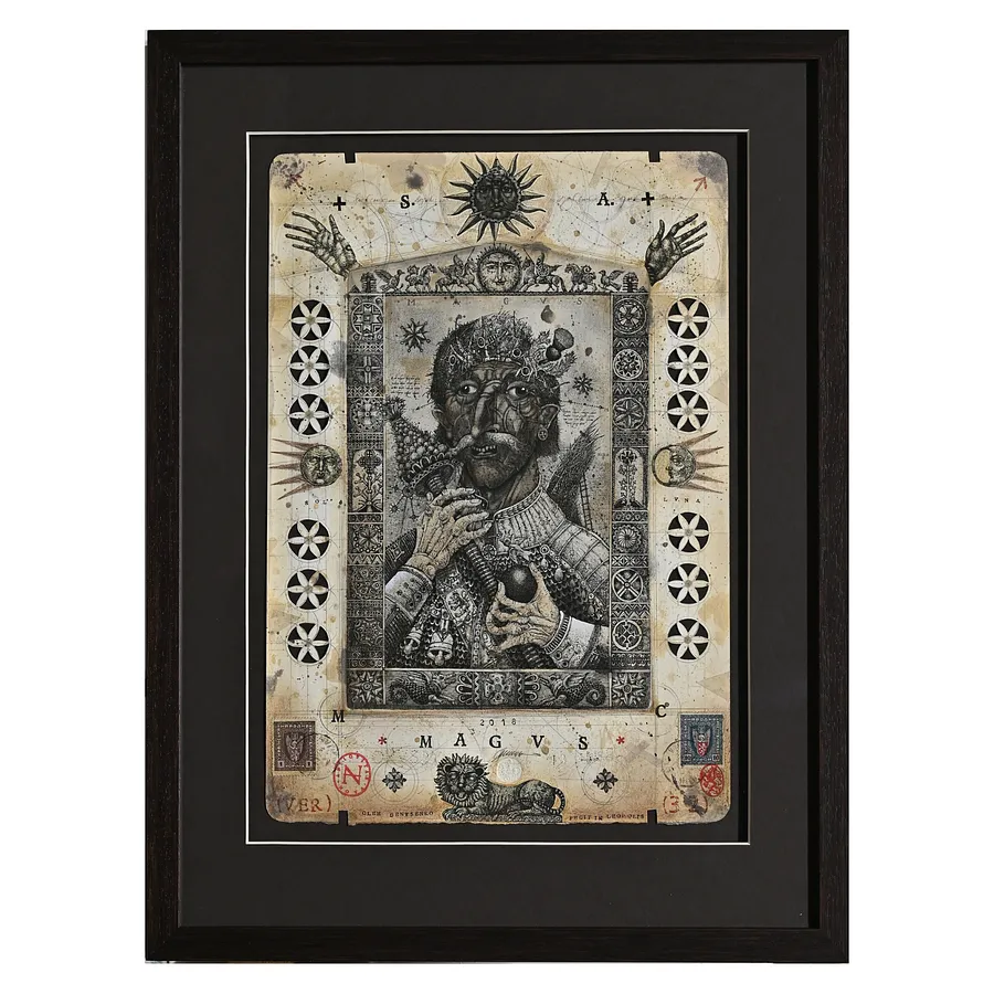 Image of He knows something by Denysenko Oleh, size: 39 х 27 см, made of paper, etching, collage, Graphics medium, priced at $900