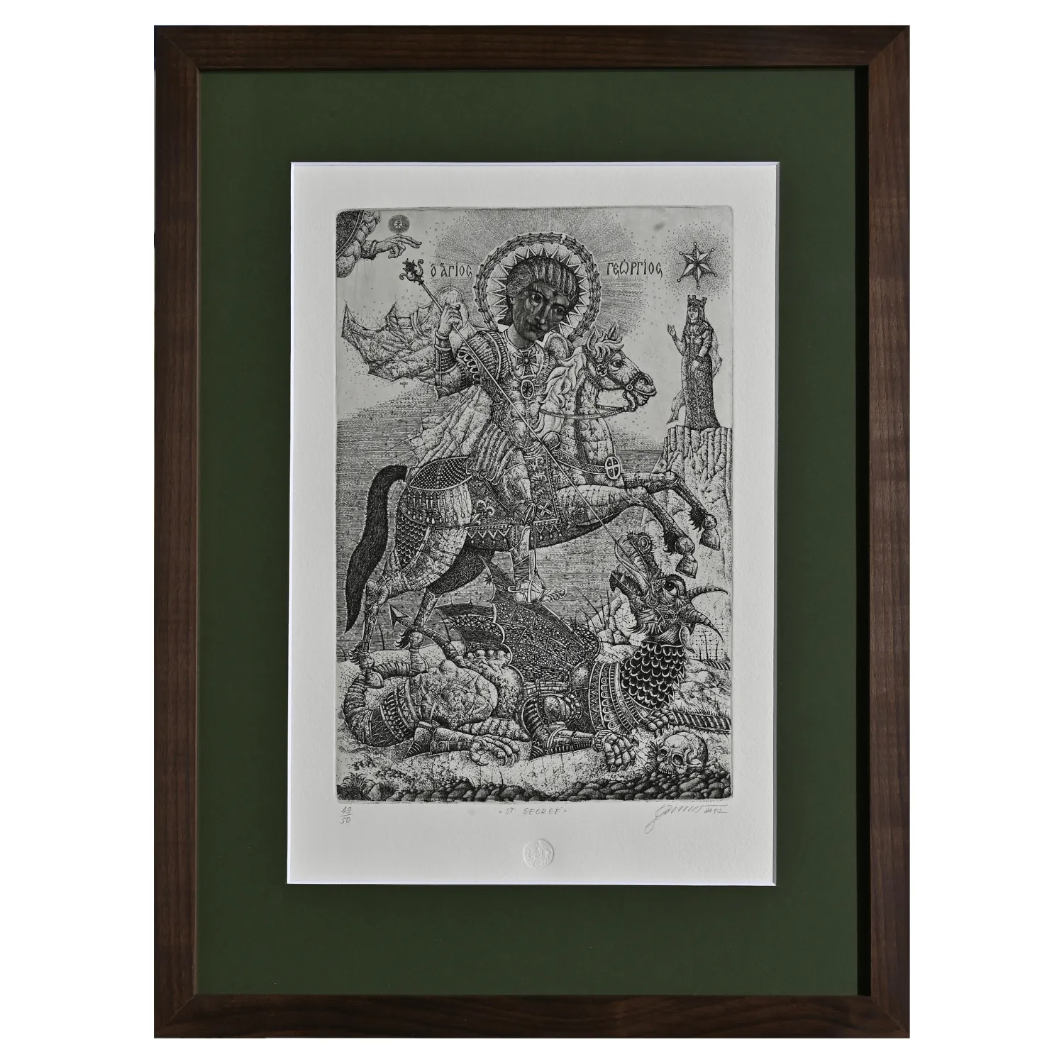 Image of Saint George by Denysenko Oleh, size: 29,5 х 19,5 см, made of etching, paper, Graphics medium, part of the 49/50 series, priced at $350