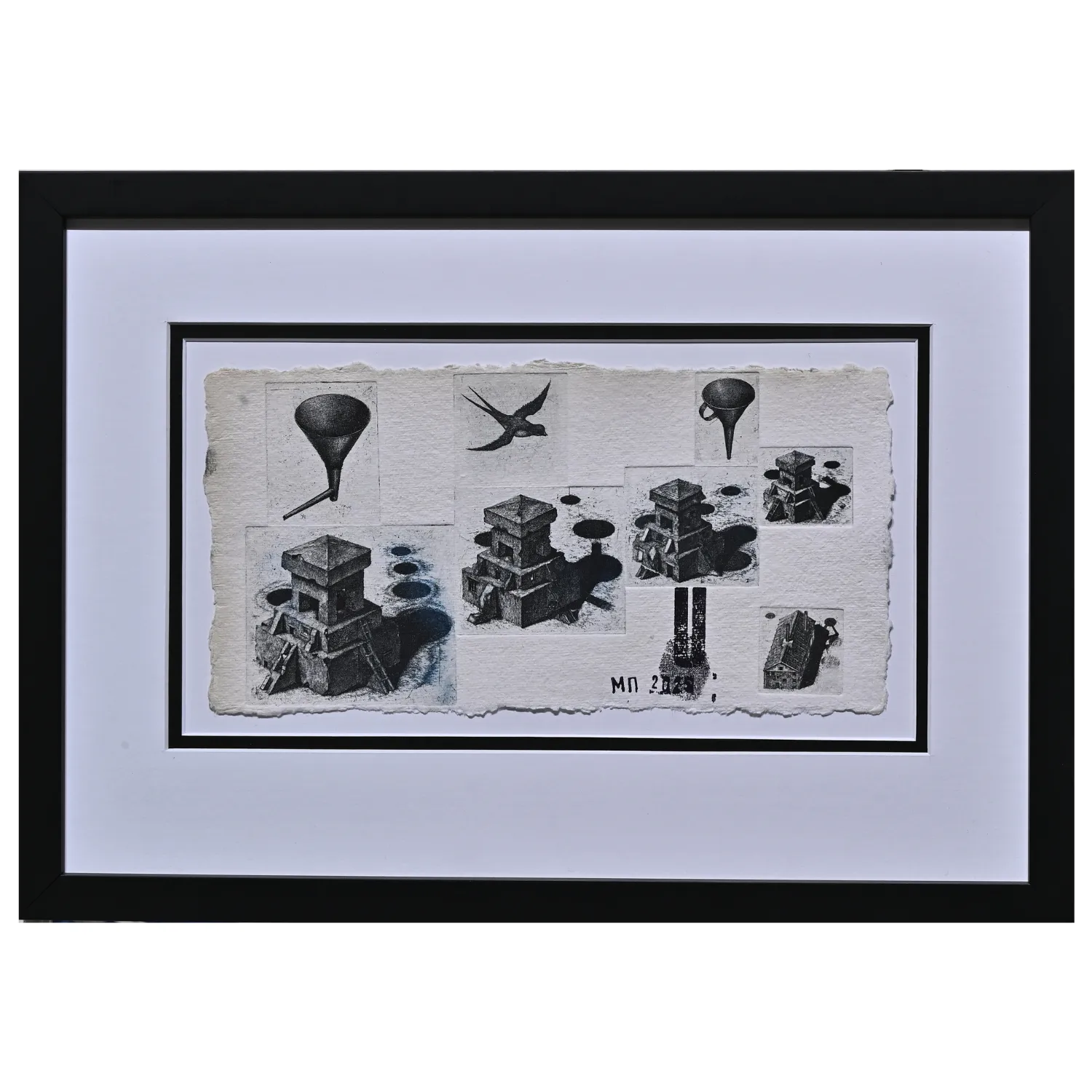 Image of from series "Kharkiv notes 2025" by Makov Pavlo, size: 14,5 х 29 cм, made of intaglio, handmade paper, Graphics medium, priced at €800