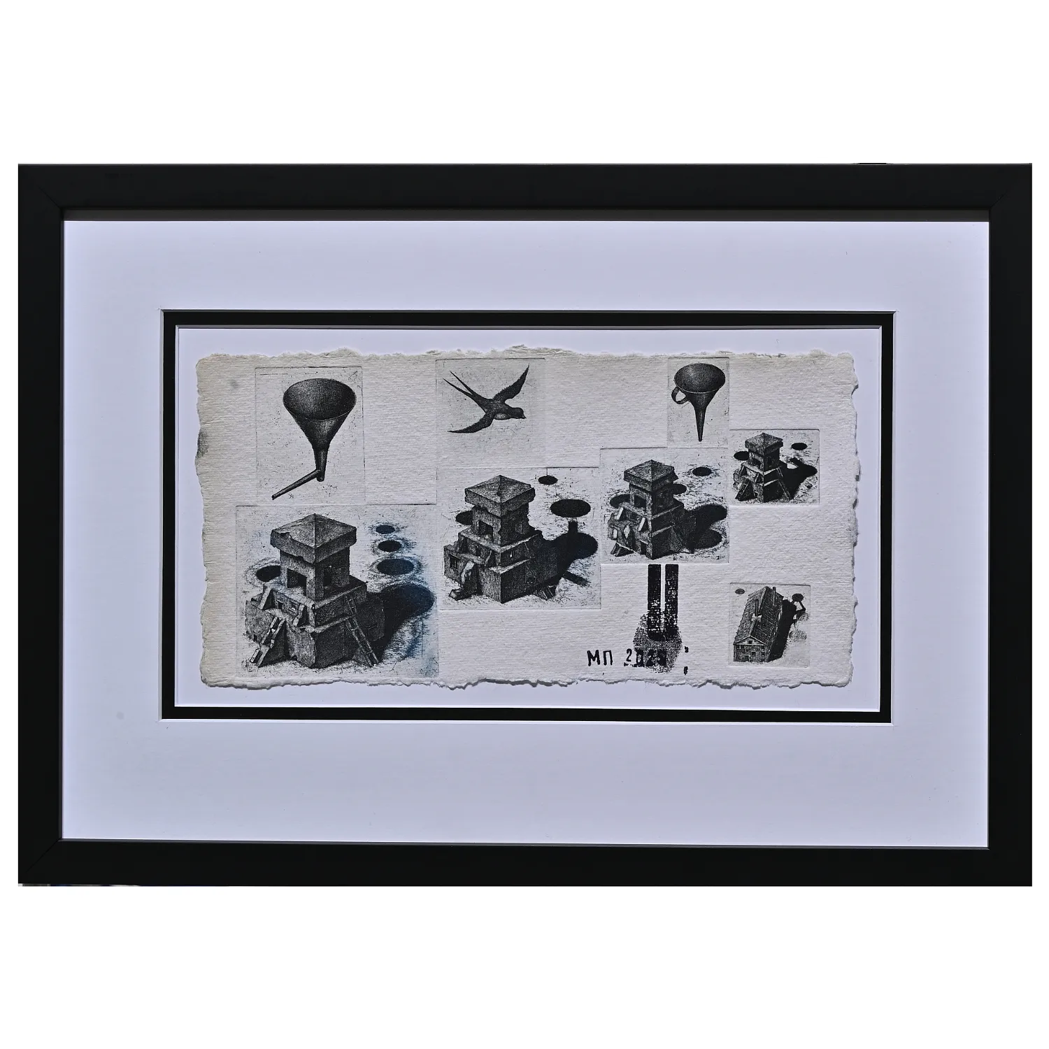 Image of from series "Kharkiv notes 2025" by Makov Pavlo, size: 14,5 х 29 cм, made of intaglio, handmade paper, Graphics medium, priced at €800