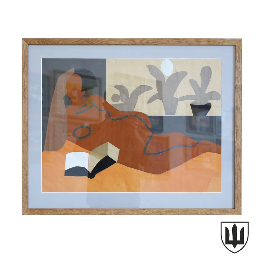 Image of Woman with a book by Dmytro Paruta, size: 45 х 60 см, made of сolored paper, аppliqué, Graphics medium, priced at $350