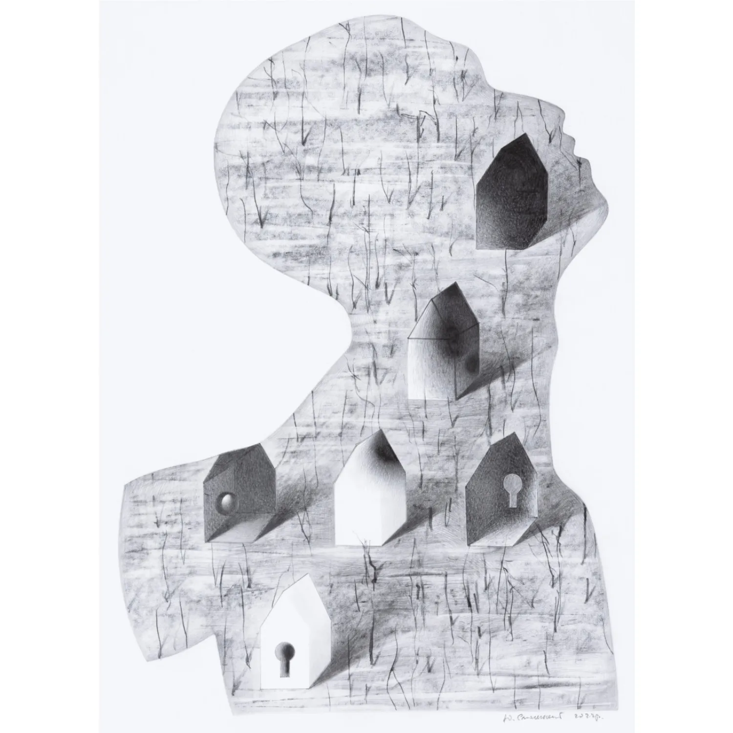 Зображення "Силует з об'єктами" від Смольський Юрій , розмір: 22 х 31 cм, медіум: Графіка, ціна: $500