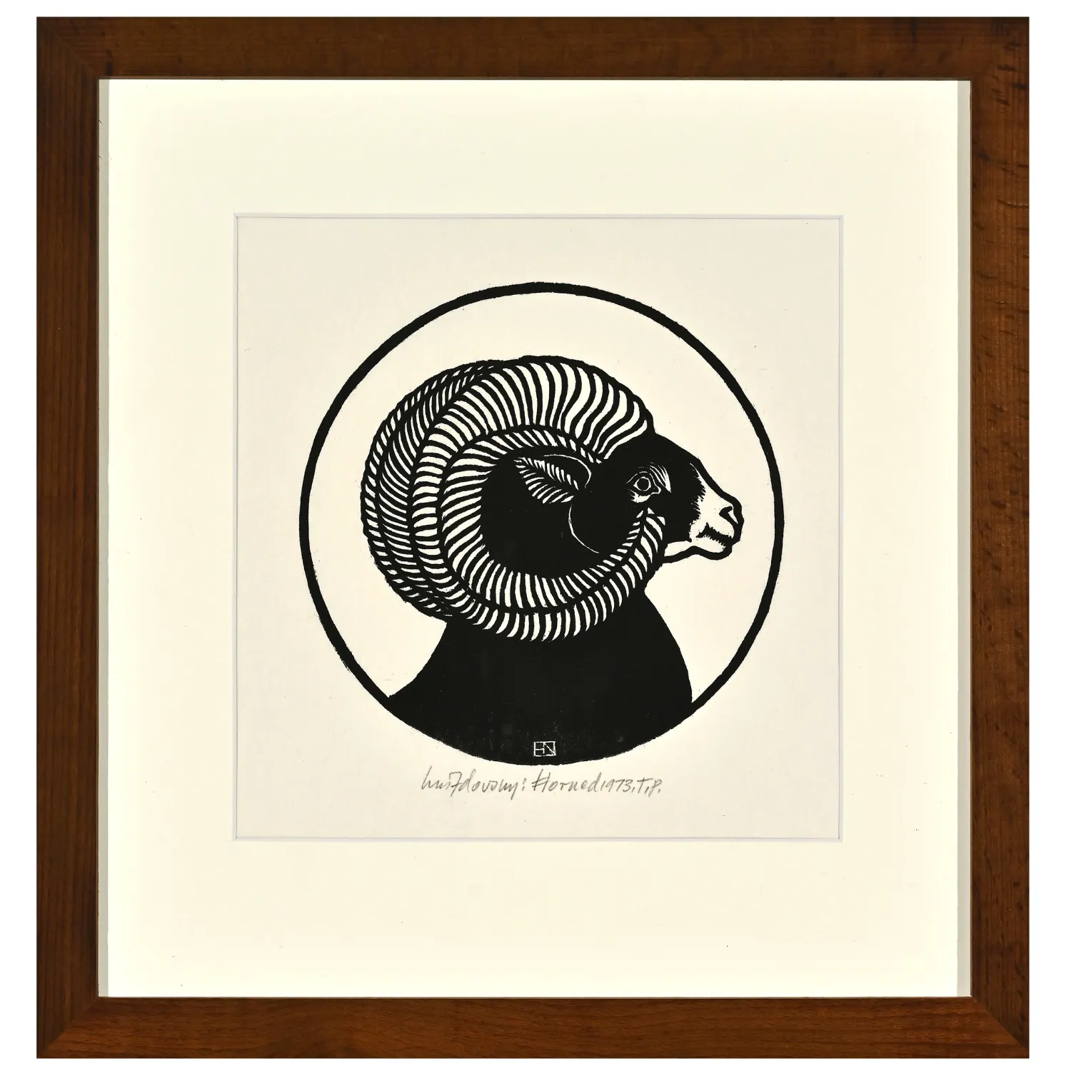 Зображення "Рогатий" від Гніздовський Яків, розмір: 21 х 21,5  см, матеріали: дереворит, медіум: Дереворіз, серія: TP