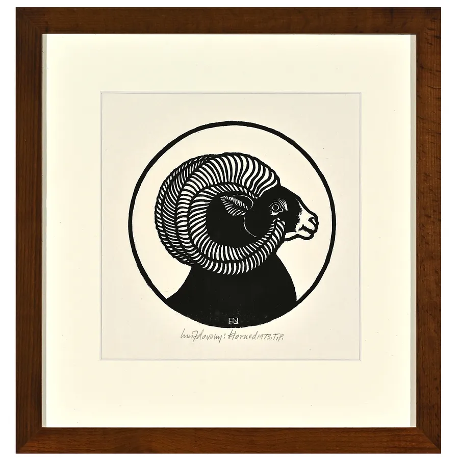 Image of Horned by Hnizdovsky Jacques , size: 21 х 21,5  см, made of woodcut, Woodcut medium, part of the TP series
