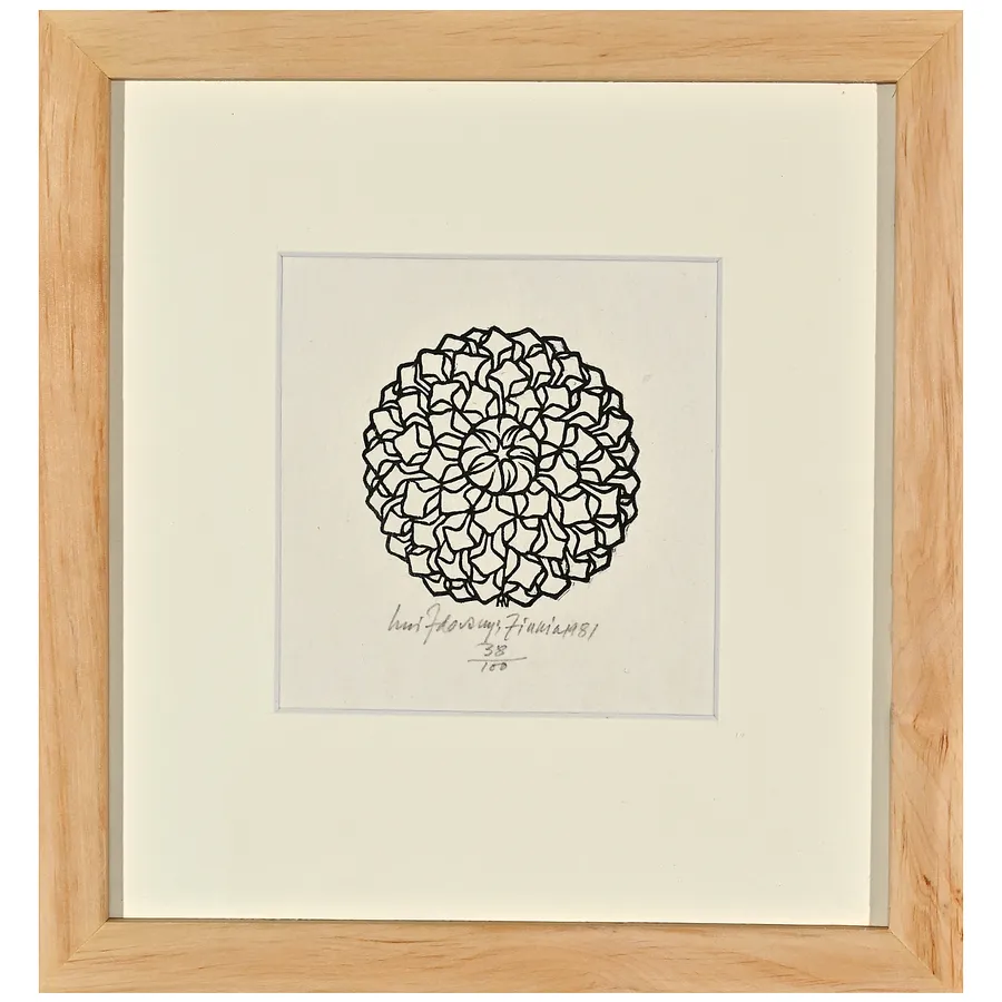 Image of Zinnia by Hnizdovsky Jacques , size: 12 х 11,5 см, made of woodcut, Woodcut medium, part of the 38/100 series, priced at $600