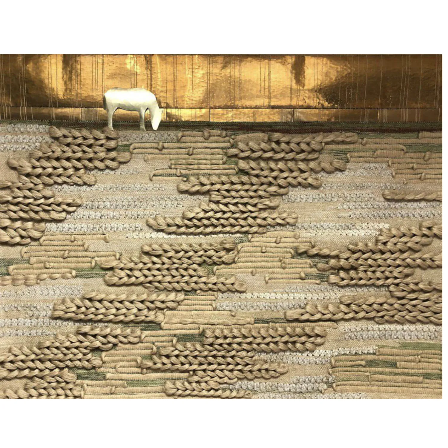 Image of horizon  by Tkachuk Yaroslava, size: 170 х 220 см, made of tapestry, vintage linen yarn, jute, bronze, brass, Textiles medium, priced at $6500 Photo 1 of 5.