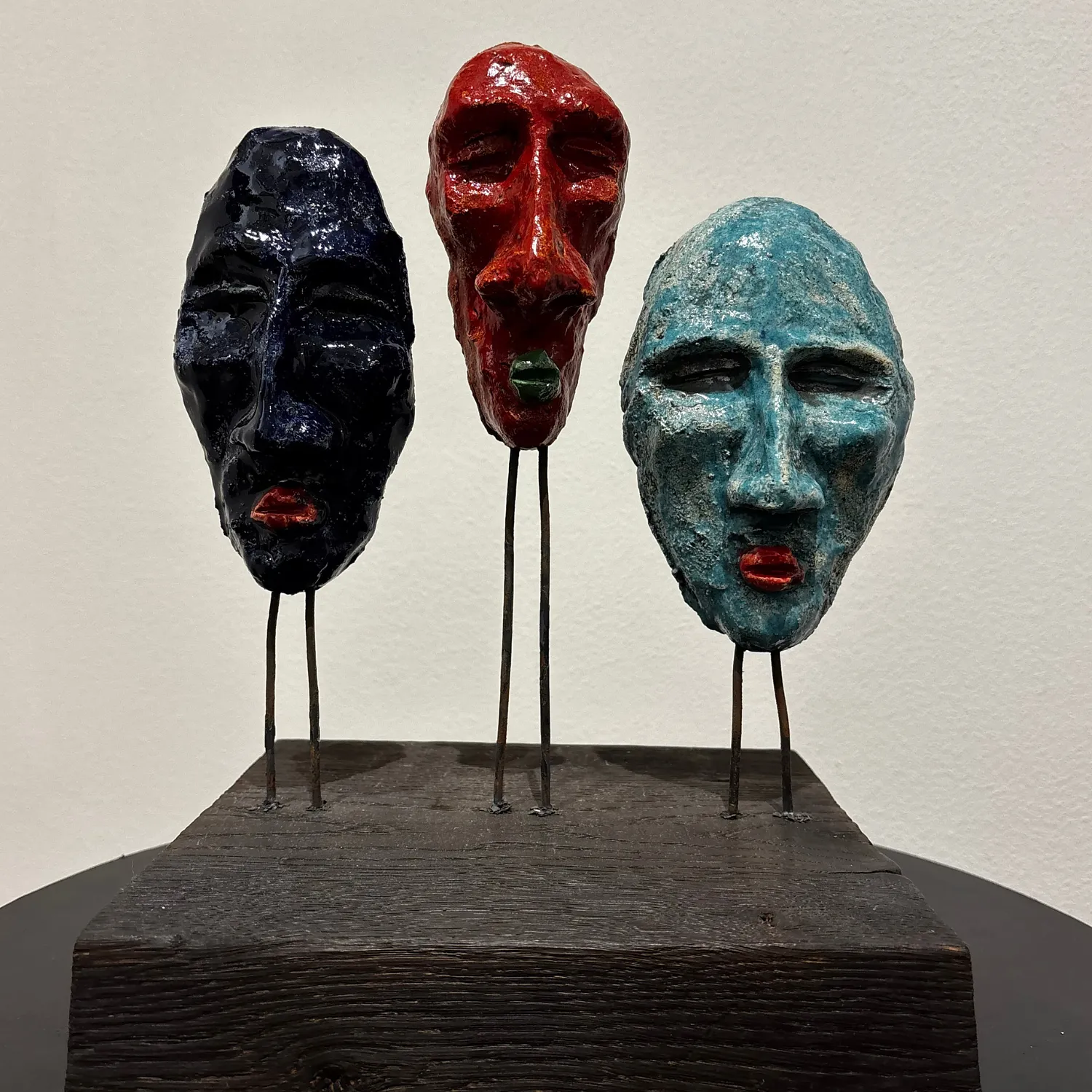 Image of dark blue, red and light blue by Кухарський Богдан, size: 30 х 21 х 20 cм, made of кераміка, полива, дерево, Sculpture medium, priced at ₴3500