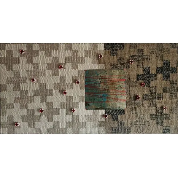 Image of "Transition" by Tkachuk Yaroslava, size: 57х110 cm, made of flax fiber, silk, oxidized nickel silver, ceramics, author's technique  medium, priced at $1500