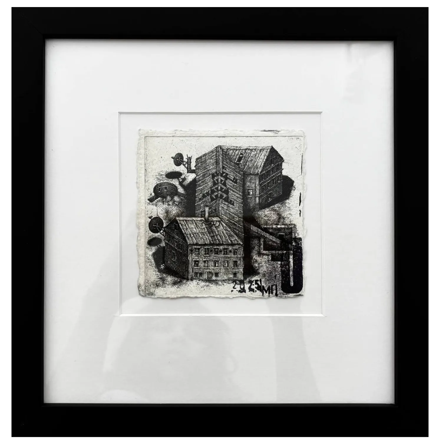 Image of from the series "Kharkiv notes 2025" by Makov Pavlo, size: 12 х 12 см, made of handmade paper, intaglio, Graphics medium, priced at €300
