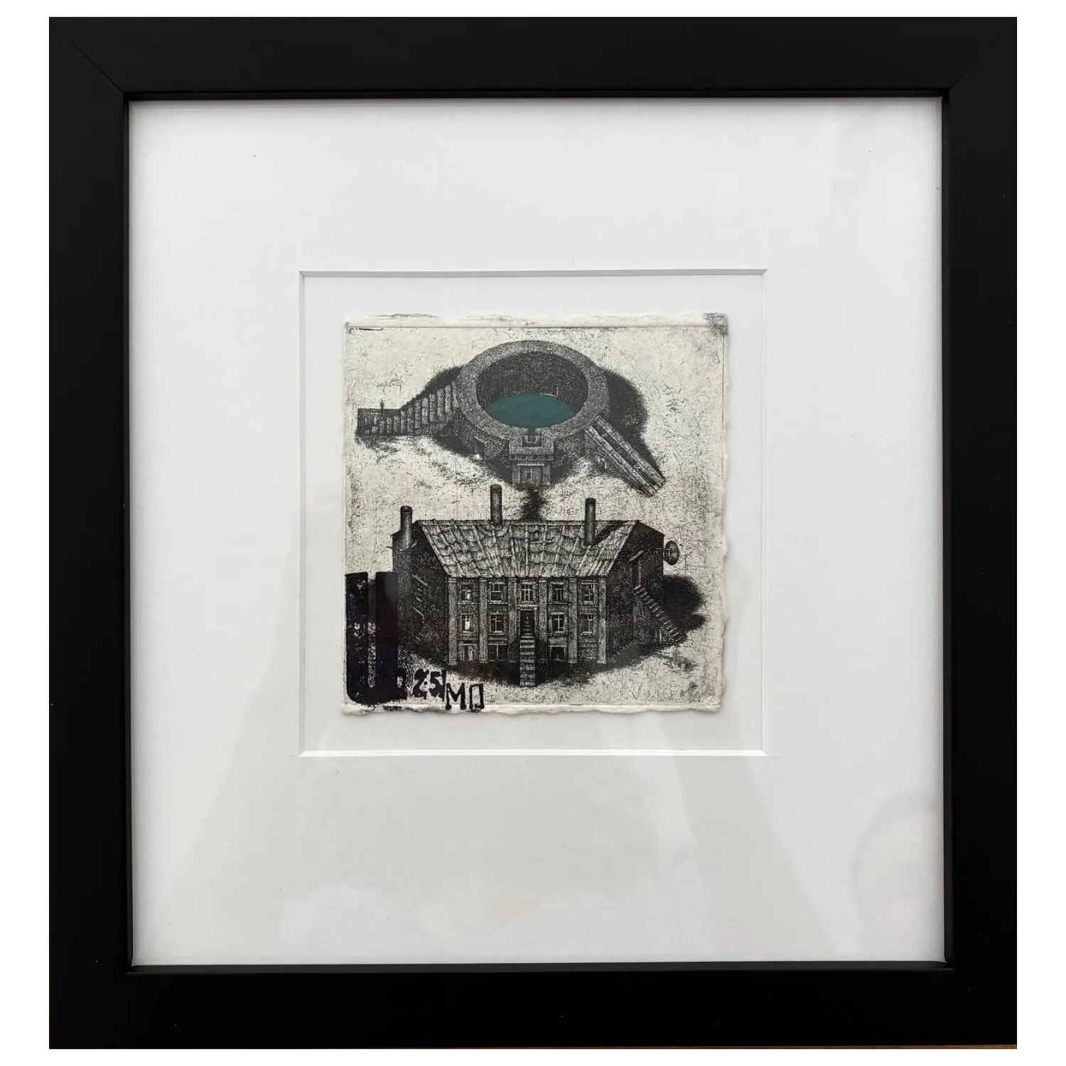 Image of from the series "Kharkiv notes 2025" by Makov Pavlo, size: 12 х 11,5 см, made of handmade paper, intaglio, Graphics medium, priced at €300