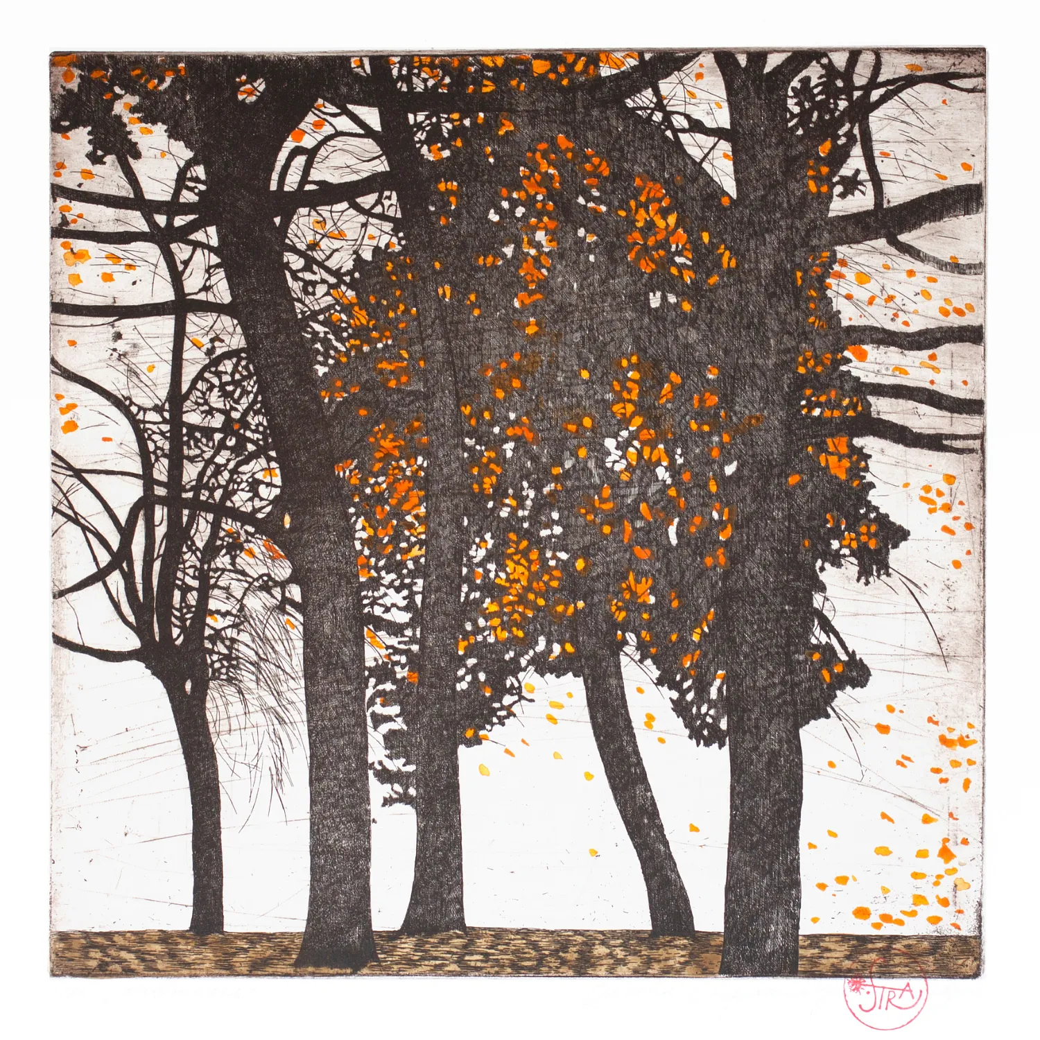 Image of October by Stratiychuk Oksana, size: 33 х 33 см, made of etching, watercolour, Graphics medium, priced at $300
