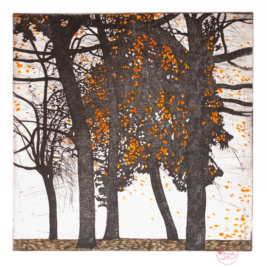 Image of October by Stratiychuk Oksana, size: 33 х 33 см, made of etching, watercolour, Graphics medium, priced at $300