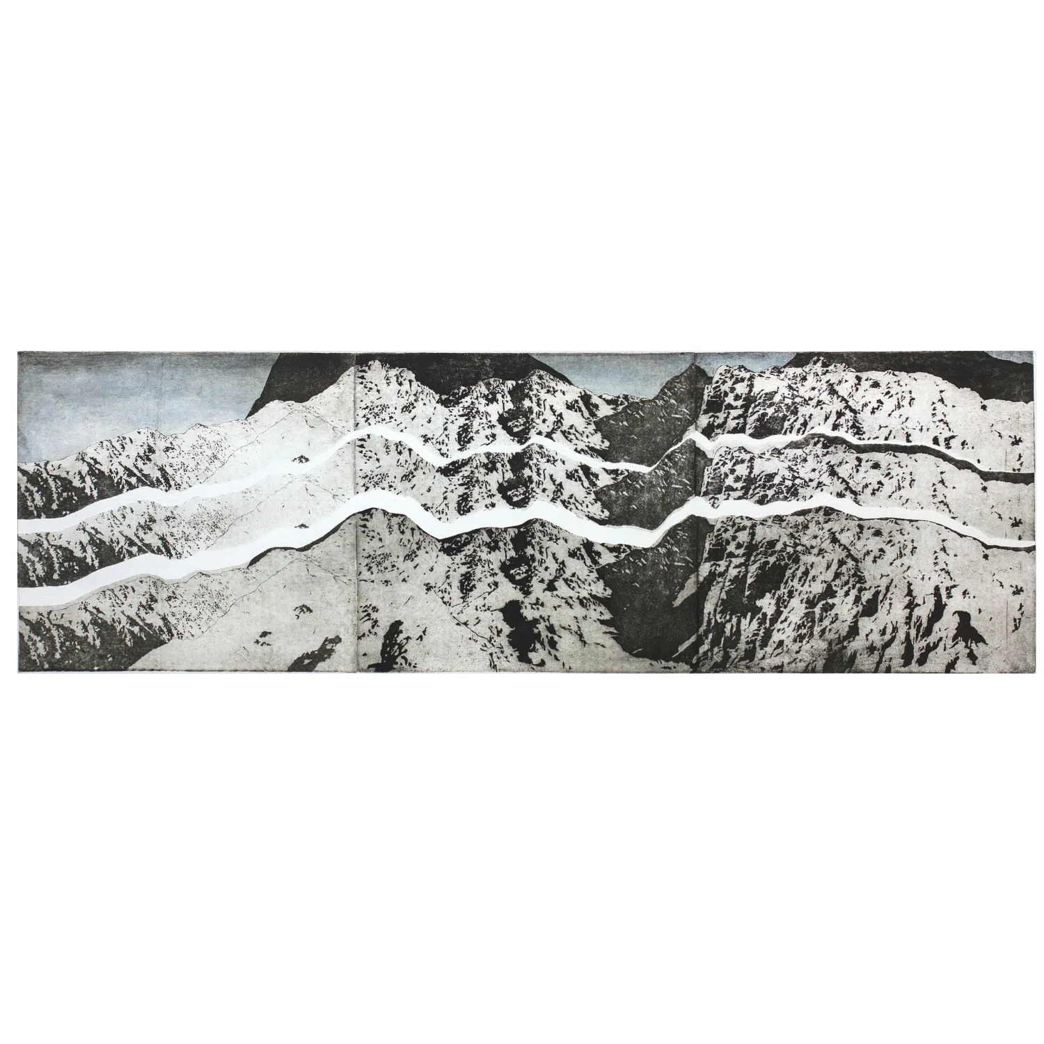 Image of There are mountains beyond the mountains by Stratiychuk Oksana, size: 28,5 х 91 см, made of etching, watercolor, Graphics medium, priced at $800