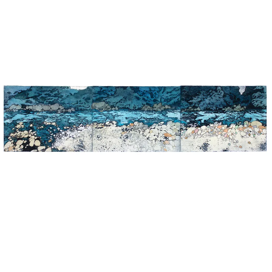 Image of following the river flow by Stratiychuk Oksana, size: 21,5 х 81 см, made of etching, watercolour, Graphics medium, priced at $700