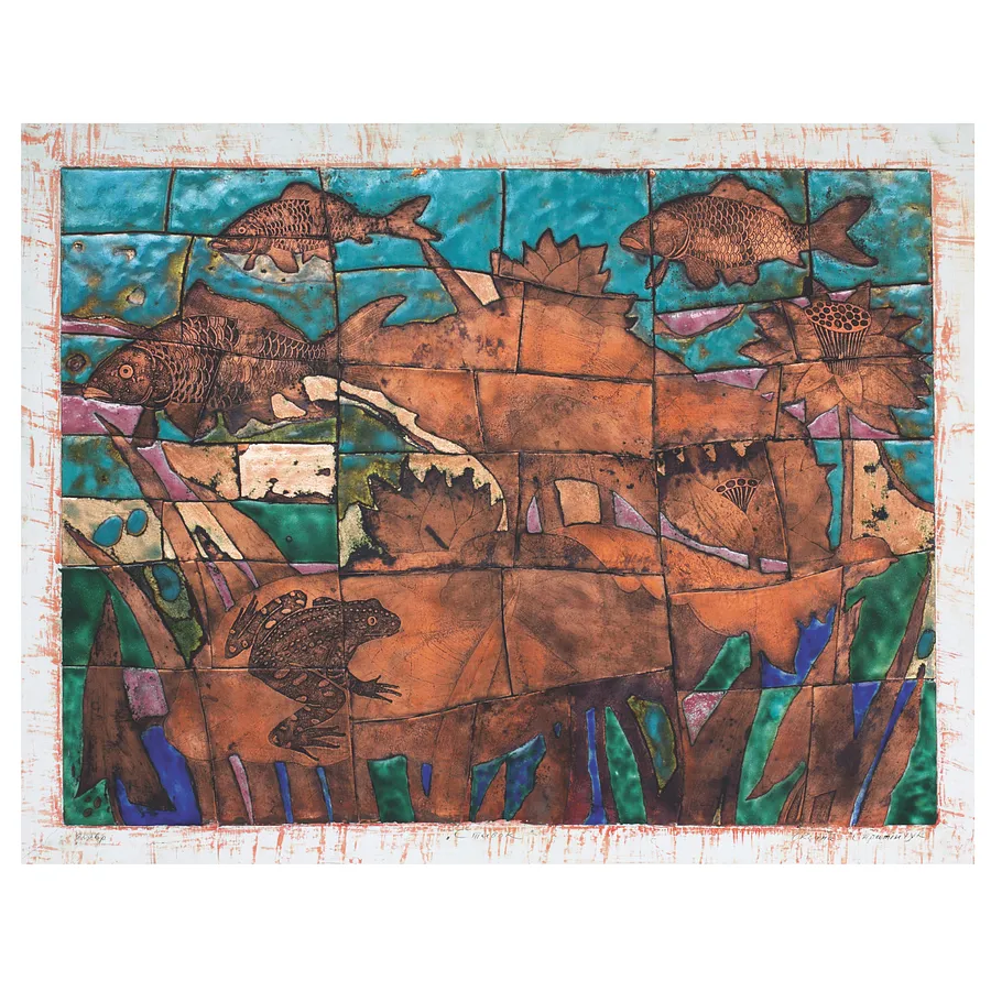 Image of Pond by Stratiychuk Oksana, size: 55 х 65 см, made of copper, enamel, Graphics medium, priced at $1100