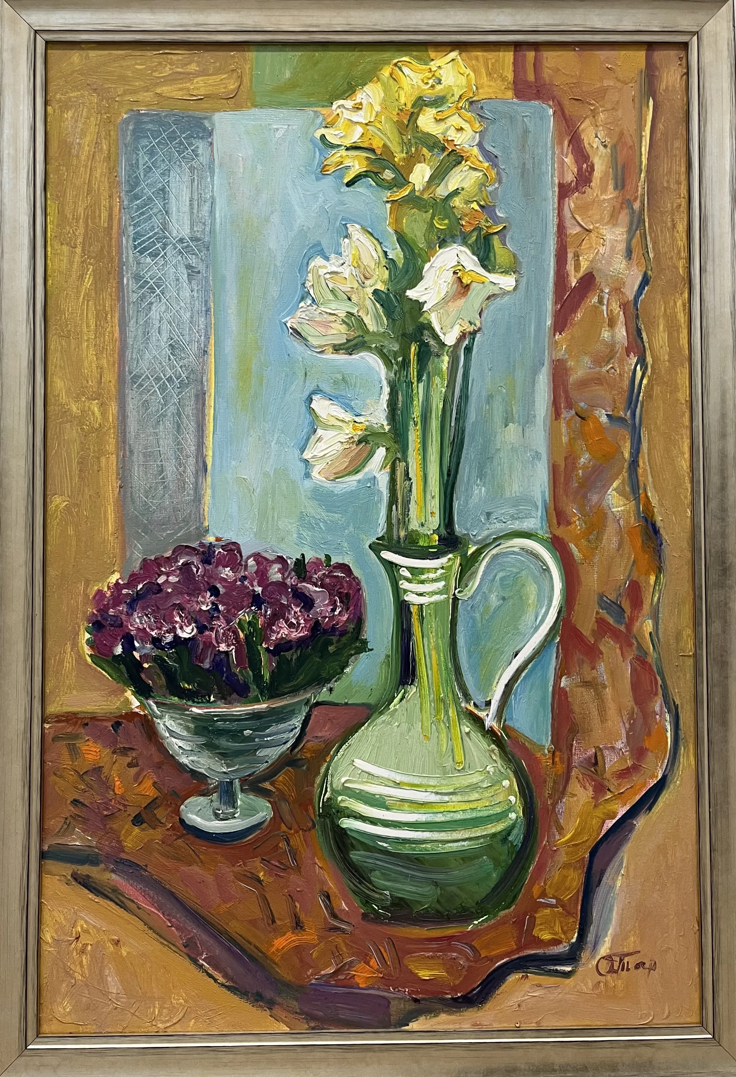 Image of Floral comfort at home by Tarnavska Oksana , size: 90x60 см, made of Oil on canvas., Painting medium, priced at $350