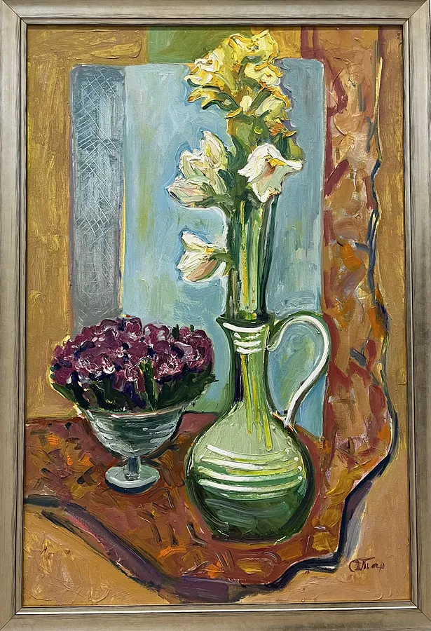 Image of Floral comfort at home by Tarnavska Oksana , size: 90x60 см, made of Oil on canvas., Painting medium, priced at $350