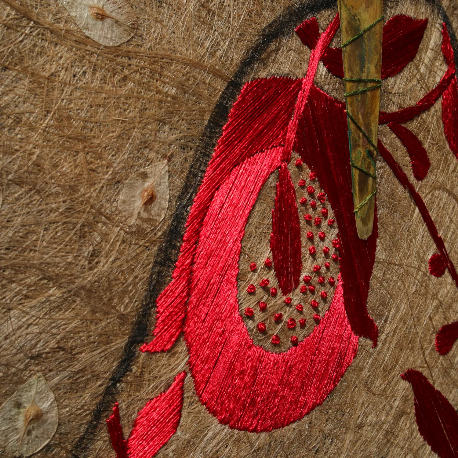 Image of Memory by Tkachuk Yaroslava, size: 80 х 35, made of flax fiber, silk, acrylic, oxidised brass, Авторська техніка medium, priced at $600 Photo 3 of 3.