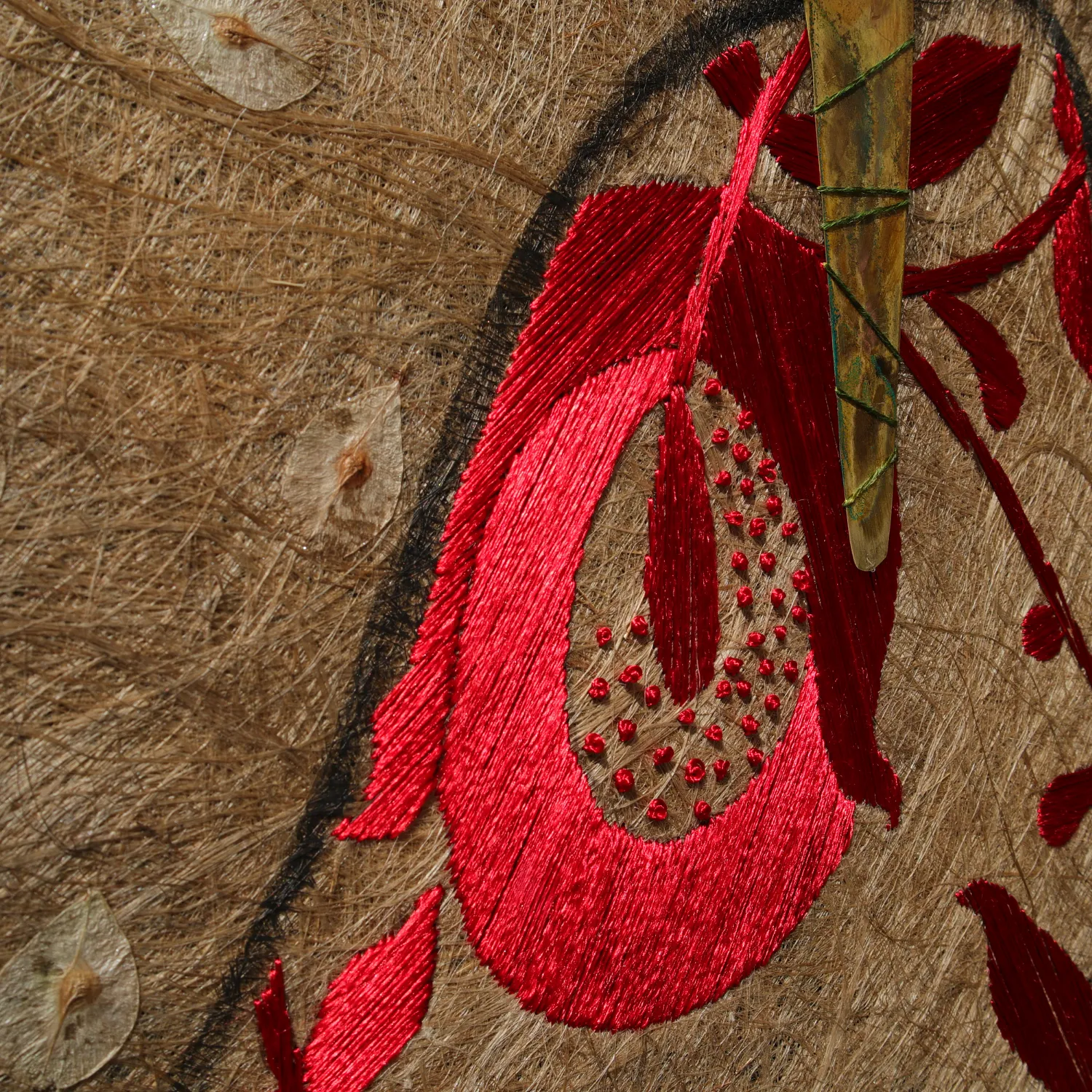 Image of Memory by Tkachuk Yaroslava, size: 80 х 35, made of flax fiber, silk, acrylic, oxidised brass, Авторська техніка medium, priced at $600 Photo 3 of 3.