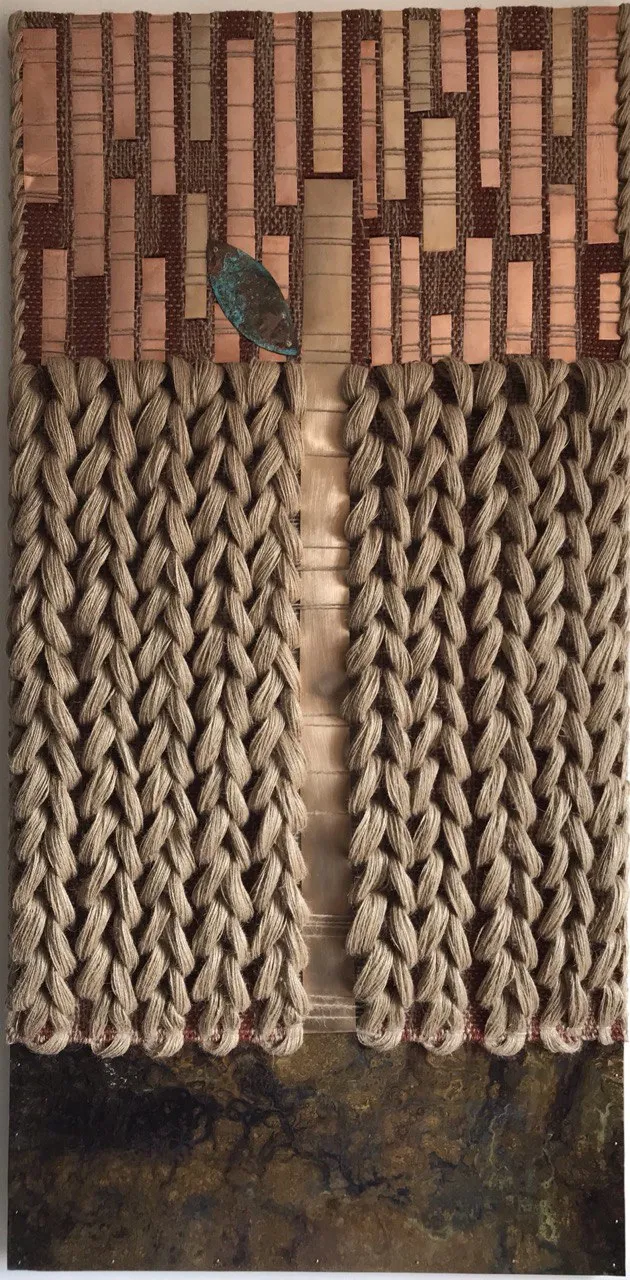 Image of Growth by Tkachuk Yaroslava, size: 50x50, made of linen, copper, bronze, oxidized brass, Textiles medium, priced at $1500