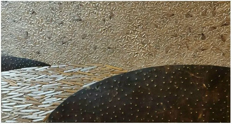 Image of "Horizon" by Tkachuk Yaroslava, size: 40x75 cm, made of linen, silk, ribbon, brass, Textiles medium, priced at $0