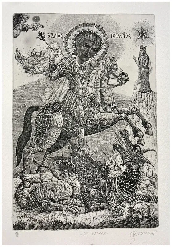 Image of "Saint George" by Denysenko Oleh, size:  38х26 cm, made of paper, Graphics medium, priced at $350