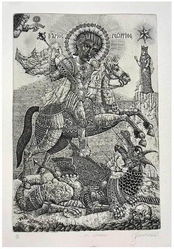Image of "Saint George" by Denysenko Oleh, size:  38х26 cm, made of paper, Graphics medium, priced at $350