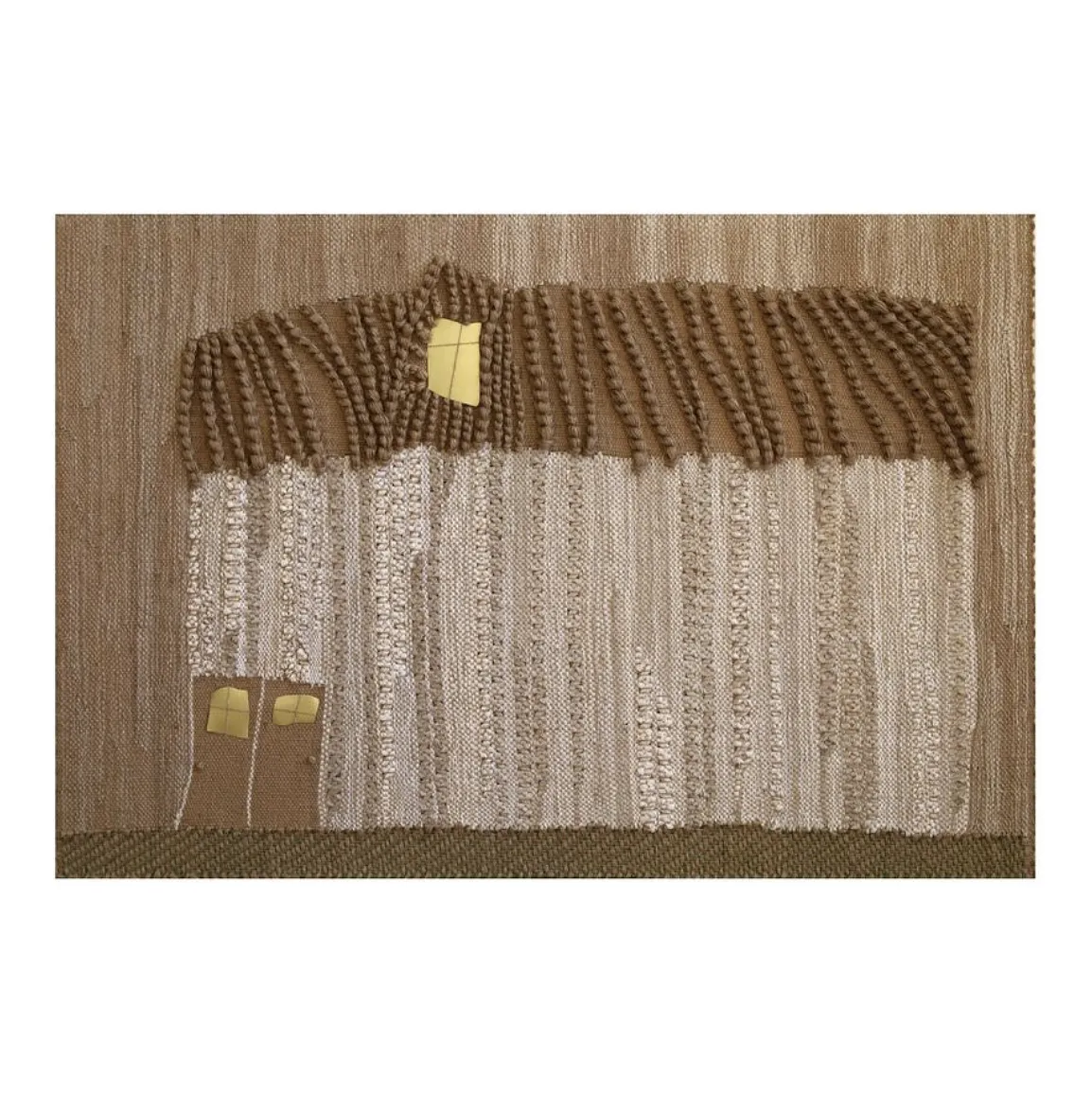 Image of Hut by Tkachuk Yaroslava, size: 110х165, made of Tapestry, hand weaving, linen yarn, silk, brass, Textiles medium, priced at $5000