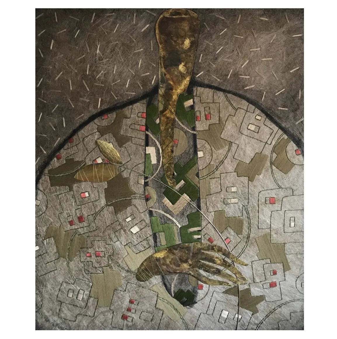 Image of Beloved  by Tkachuk Yaroslava, size: 99х84, made of linen, cotton, silk, oxidized brass, Textiles medium, priced at $1500