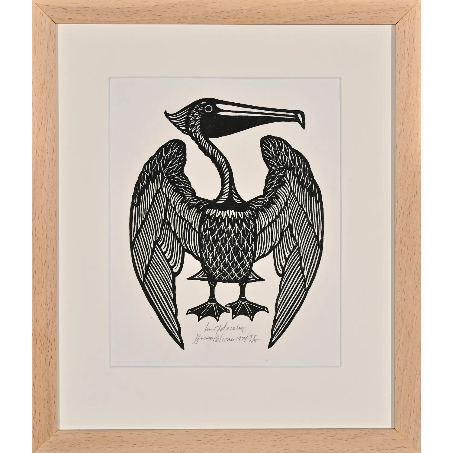 Image of Brown Pelican  by Hnizdovsky Jacques , size: 21,5х15,5 cm, made of woodcut, Woodcut medium, part of the 88/100 series, priced at $1100