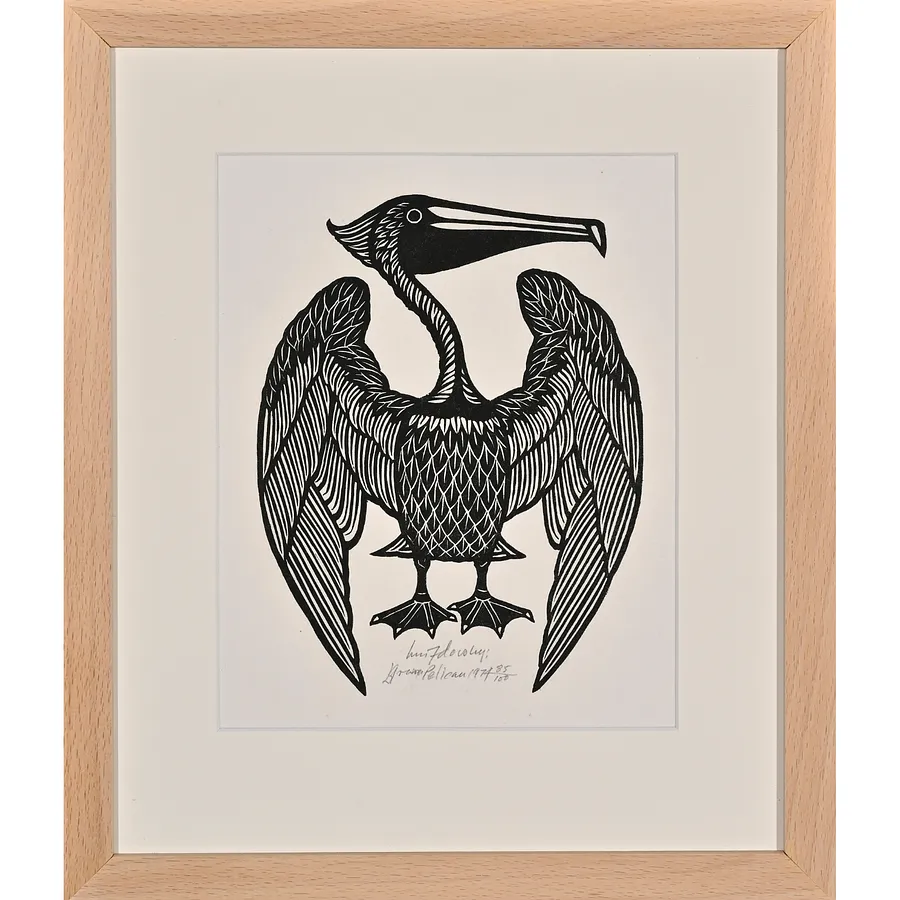 Image of Brown Pelican  by Hnizdovsky Jacques , size: 21,5х15,5 cm, made of woodcut, Woodcut medium, part of the 88/100 series, priced at $1100