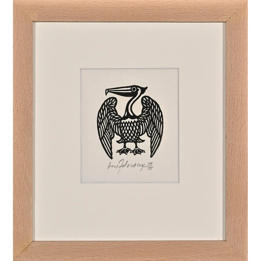 Image of Brown Pelican II by Hnizdovsky Jacques , size: 5,5х5,5 см, made of woodcut, Woodcut medium, part of the 71/75 series, priced at $600