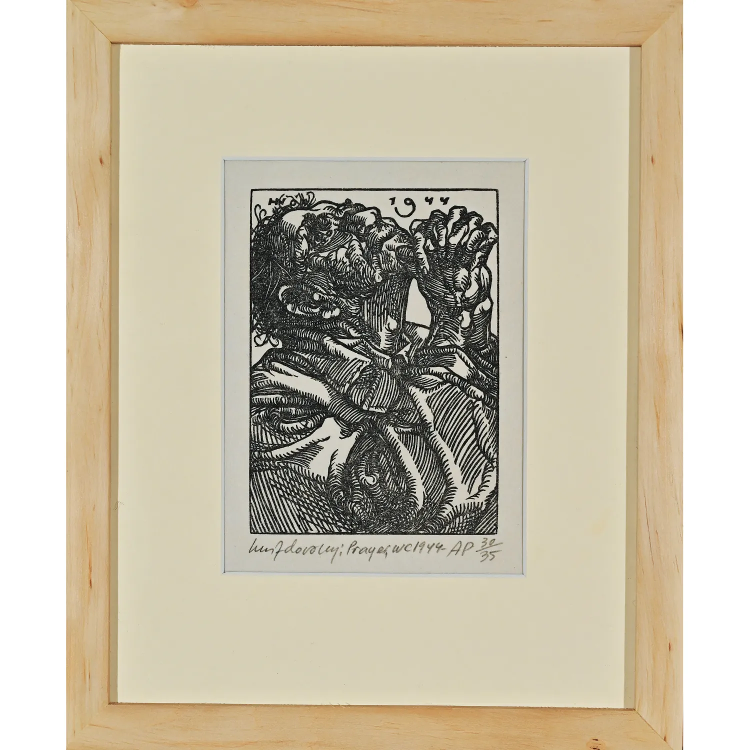 Image of Prayer by Hnizdovsky Jacques , size: 16,5 х 12 см, made of woodcut, Graphics medium, part of the 
AP 30/35 series, priced at $3500
