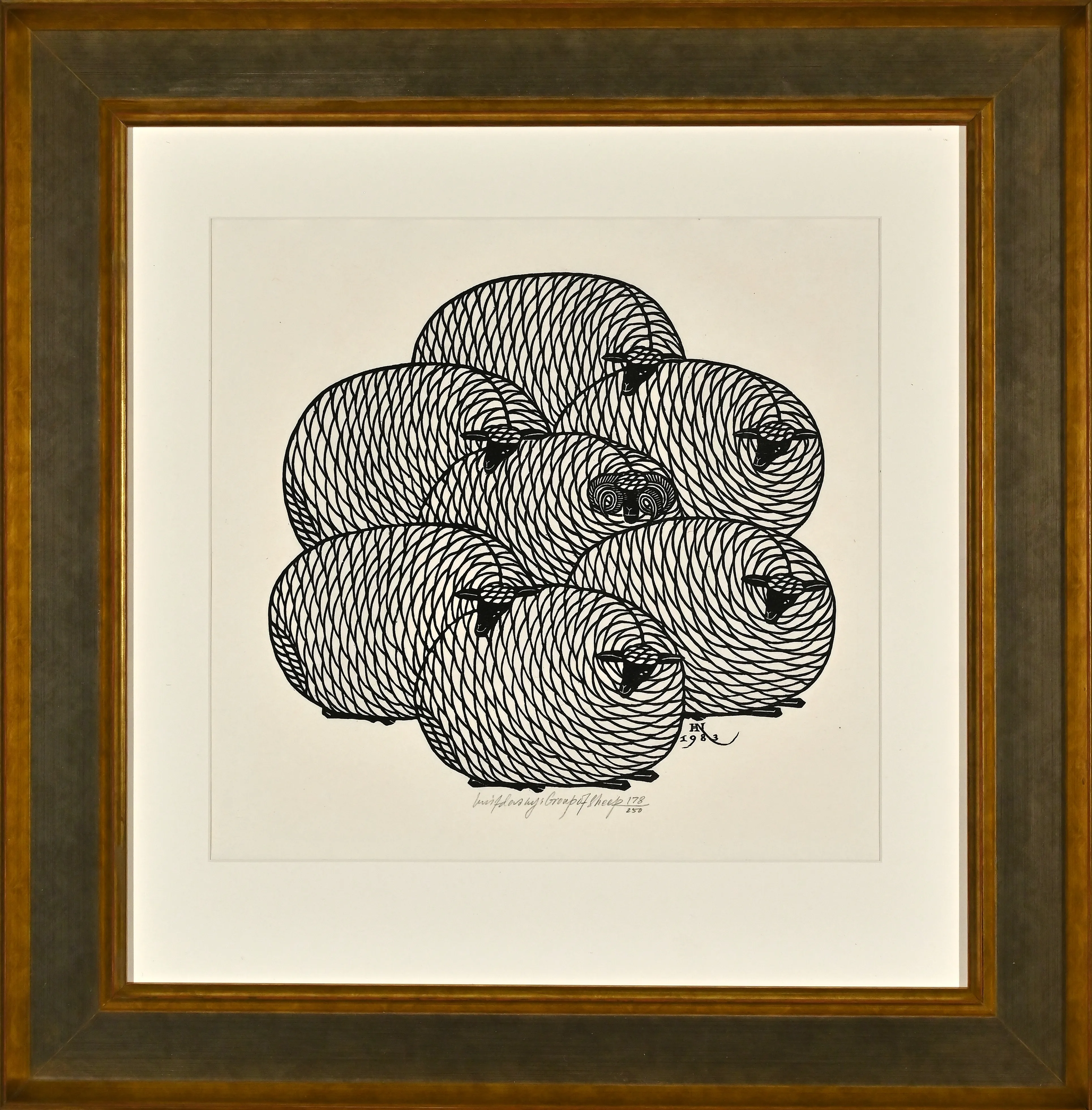 Image of Group of Sheep by Hnizdovsky Jacques , size: 28х30,5 cm, made of woodcut, Woodcut medium, part of the 178/250 series