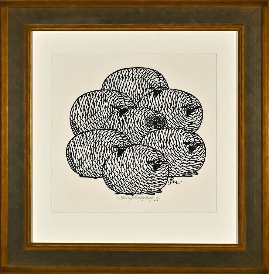 Image of Group of Sheep by Hnizdovsky Jacques , size: 28х30,5 cm, made of woodcut, Woodcut medium, part of the 178/250 series