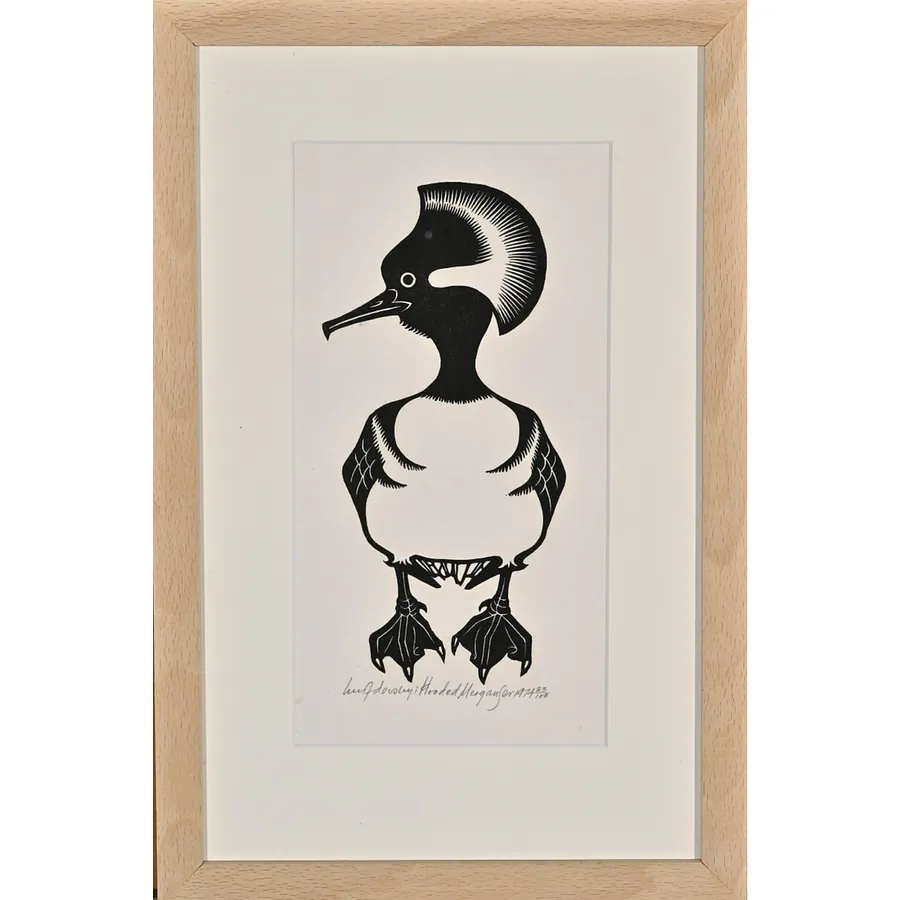 Image of Hooded Merganser by Hnizdovsky Jacques , size: 23,5х10,5 см, Woodcut medium, part of the 70/100 series, priced at $1000