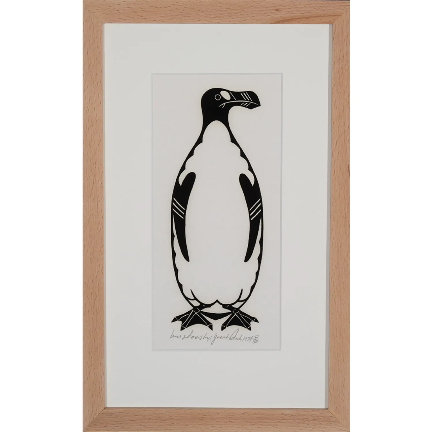 Image of Great Auk by Hnizdovsky Jacques , size: 23х8,5 см, made of woodcut, Woodcut medium, part of the 39/80 series, priced at $1000