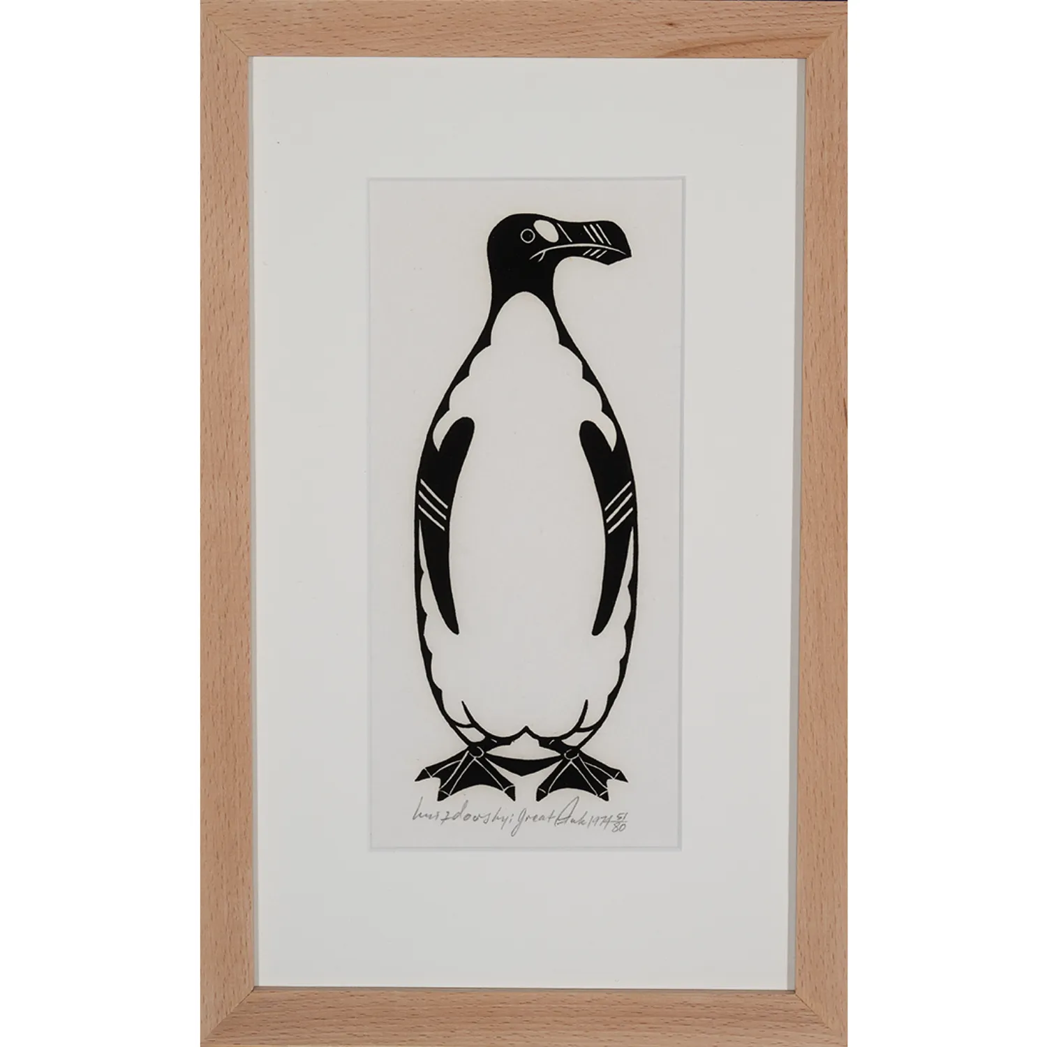 Image of Great Auk by Hnizdovsky Jacques , size: 17 х 13 см, made of woodcut, Graphics medium, part of the 39/80 series, priced at $1000