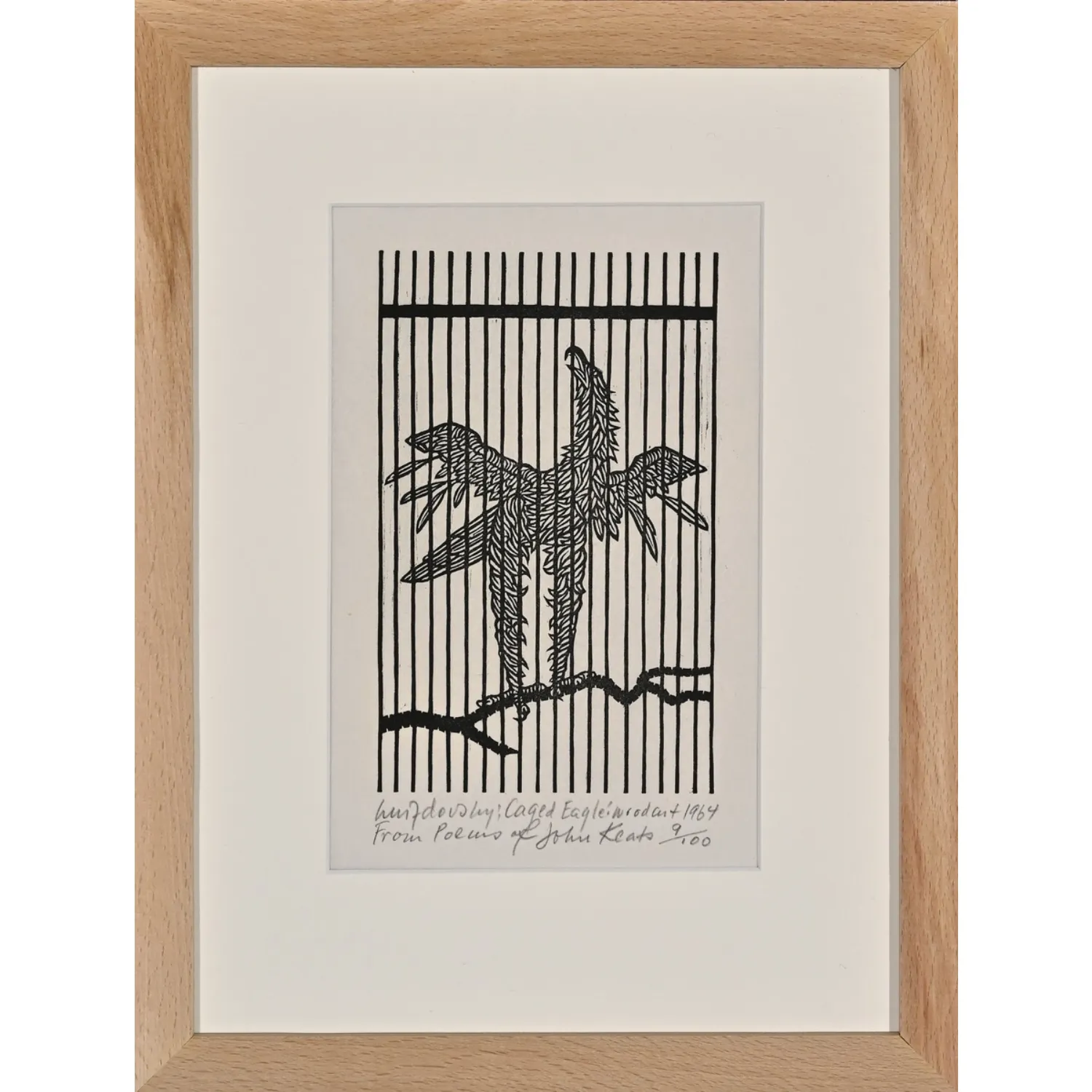 Image of Caged Eagle by Hnizdovsky Jacques , size: 18х10,5 см, made of woodcut, Woodcut medium, part of the 5/100 series, priced at $950