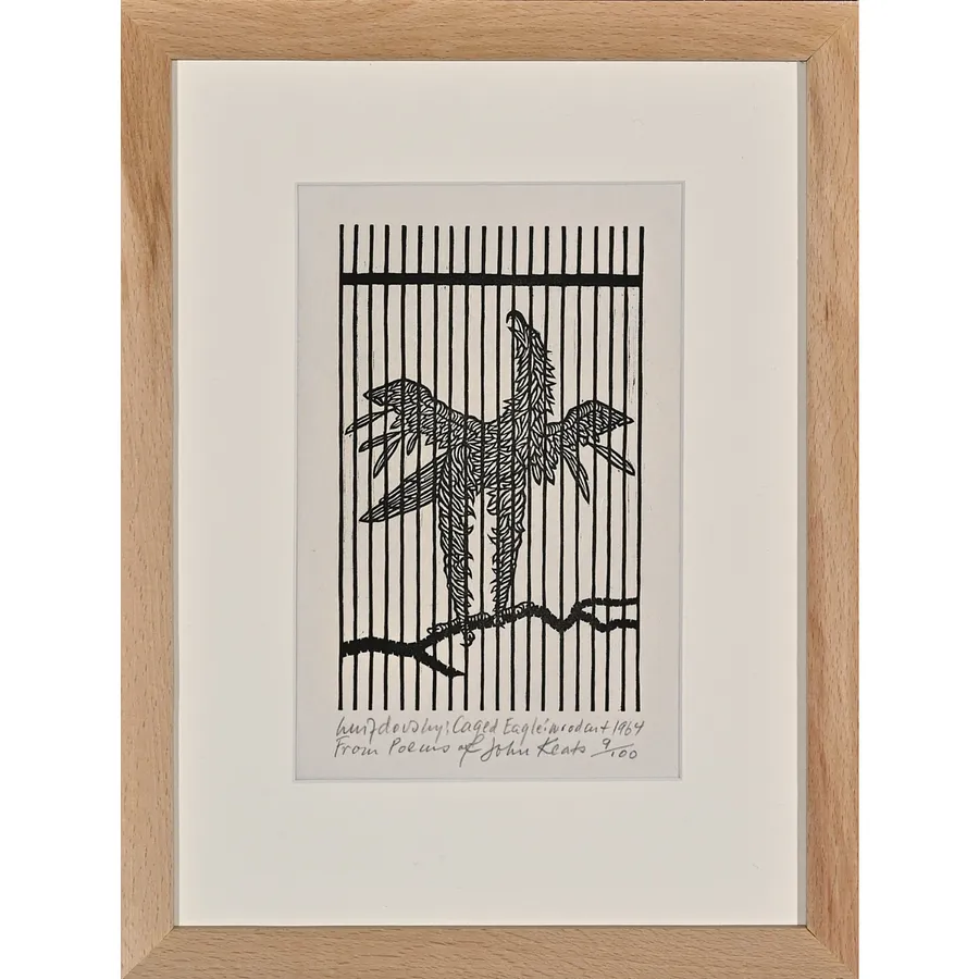 Image of Caged Eagle by Hnizdovsky Jacques , size: 18х10,5 см, made of woodcut, Woodcut medium, part of the 5/100 series, priced at $950