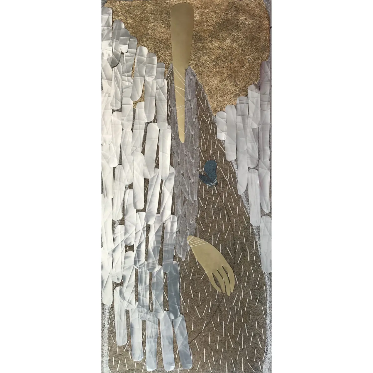 Image of Angel by Tkachuk Yaroslava, size: 75 х 35 cм, made of linen, silk, ribbon, brass, recycled aluminum, Textiles medium, part of the 51/100 series