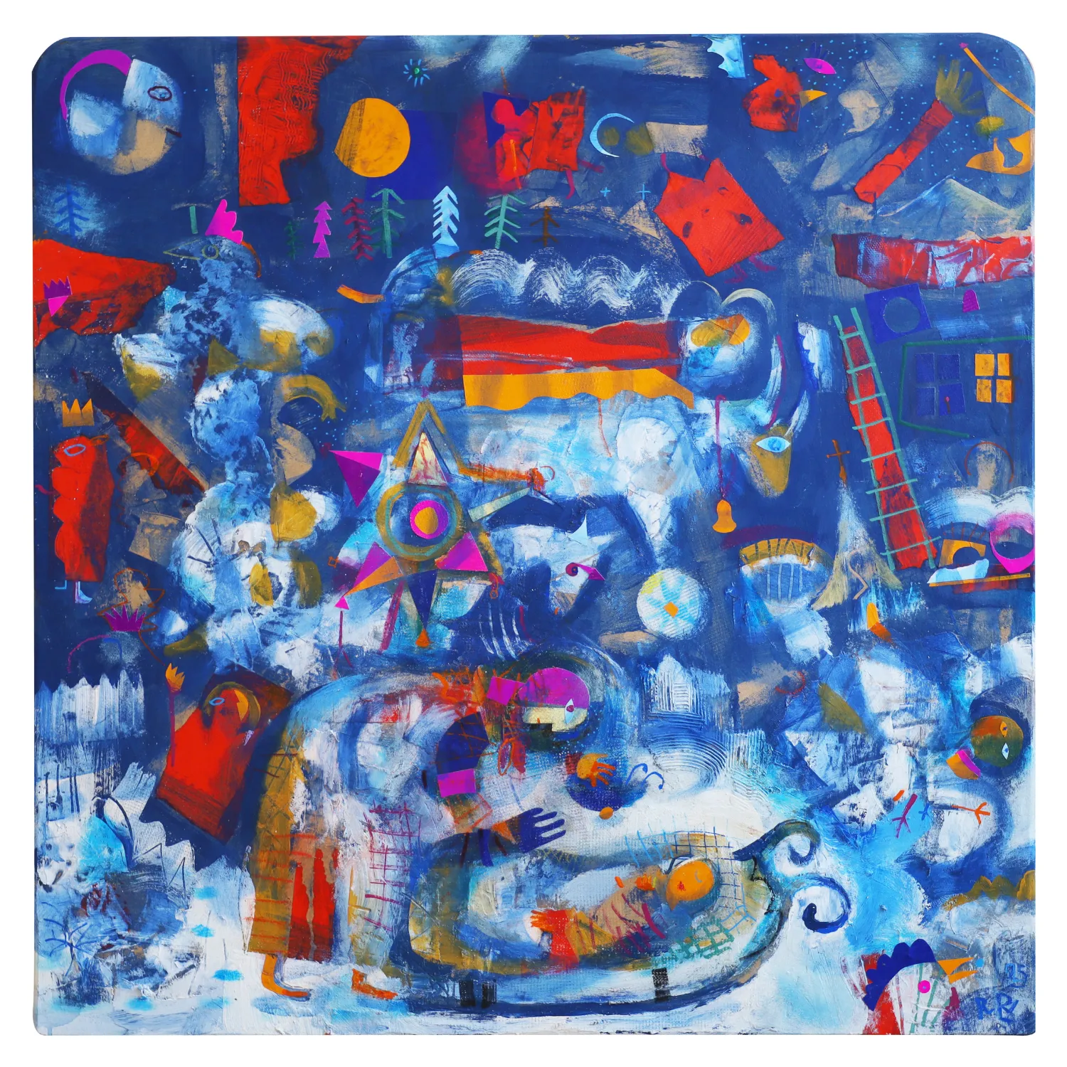 Image of God was born on a sleigh... by Romanyshyn Roman, made of canvas, tempera, appliqué, priced at $2800