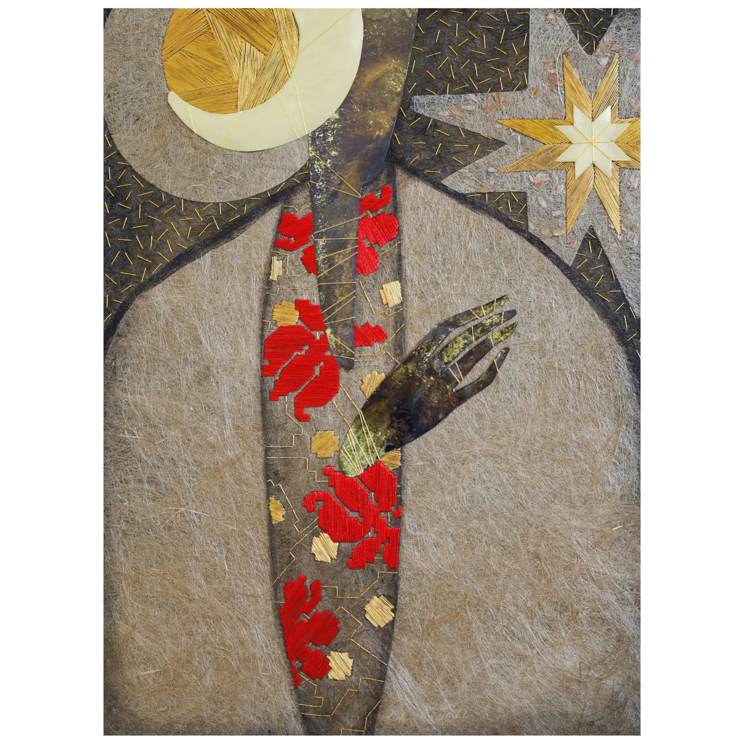 Image of Evening by Tkachuk Yaroslava, size: 80 х 60 см, made of linen, silk, acrylic, brass, Textiles medium, priced at $800