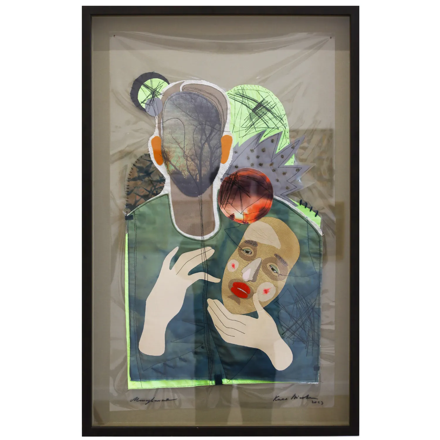 Image of Masking by Kateryna Lisova, size: 90 х 55 см, made of embroidery, textile аppliqué, Textiles medium, priced at $900