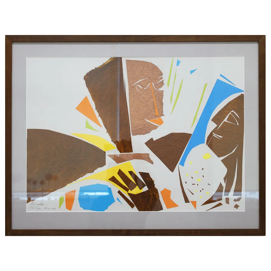 Image of Conversation by Lyudmyla Loboda, size: 48,5 х 69 см, made of сolored paper, аppliqué, priced at $550