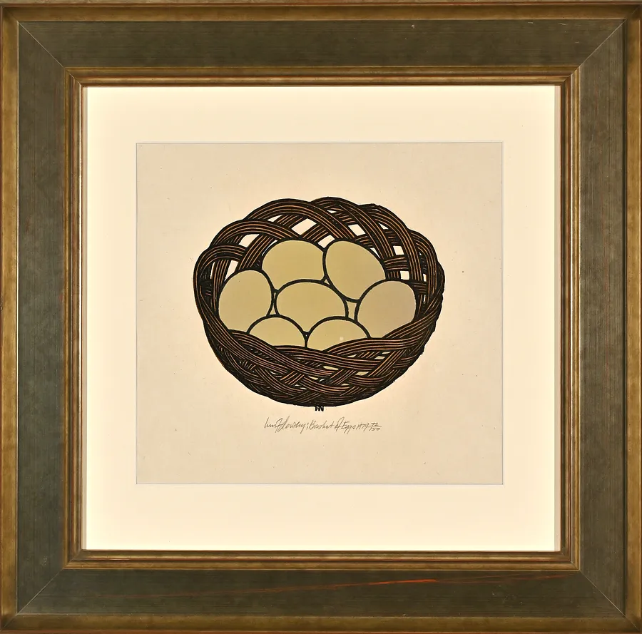 Image of Basket with eggs by Hnizdovsky Jacques , size: 15,2x20,3 см, Graphics medium, part of the 74/250 series