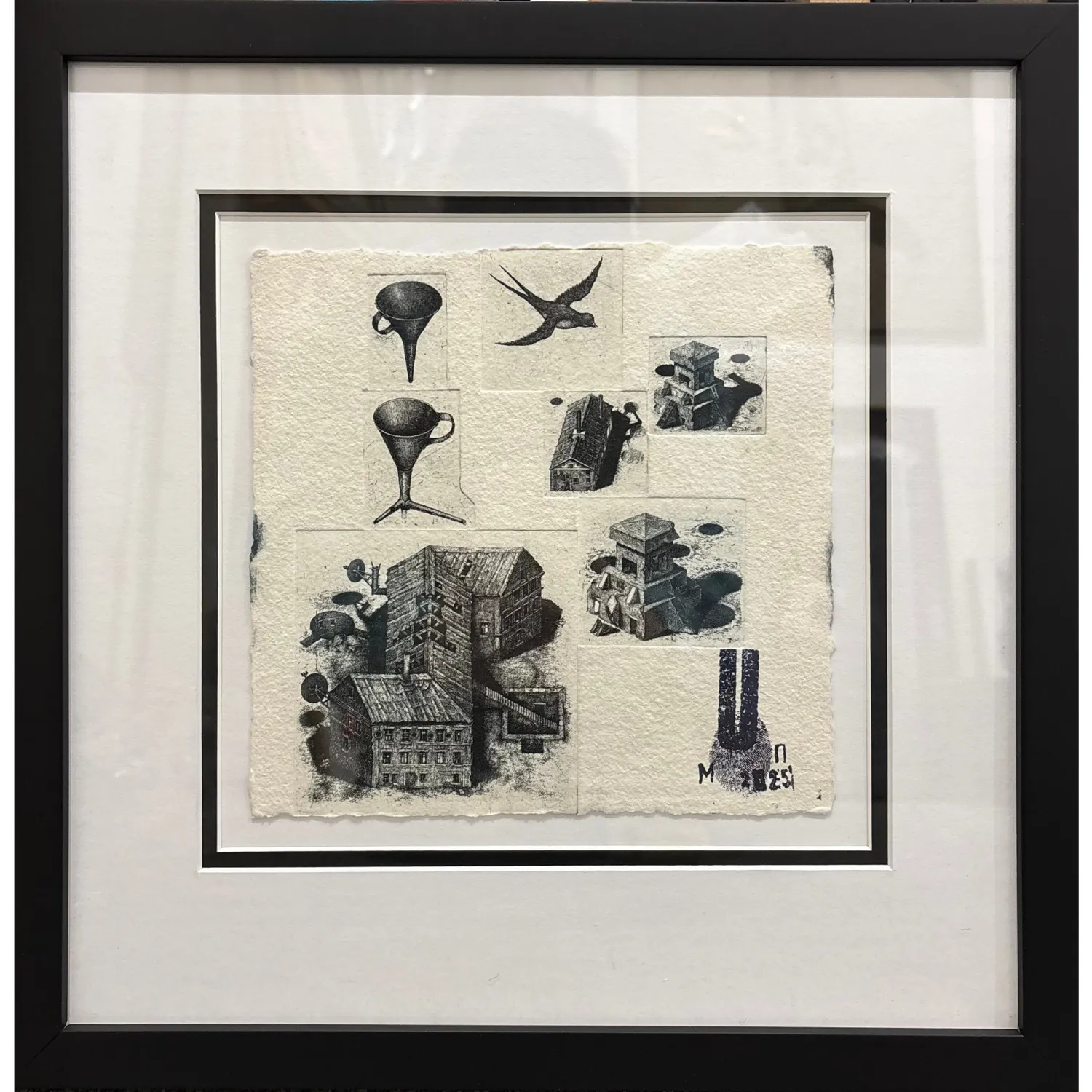 Image of from series "Kharkiv notes 2025" by Makov Pavlo, size: 19,5 х 20 см, made of handmade paper, intaglio, Graphics medium, priced at €600
