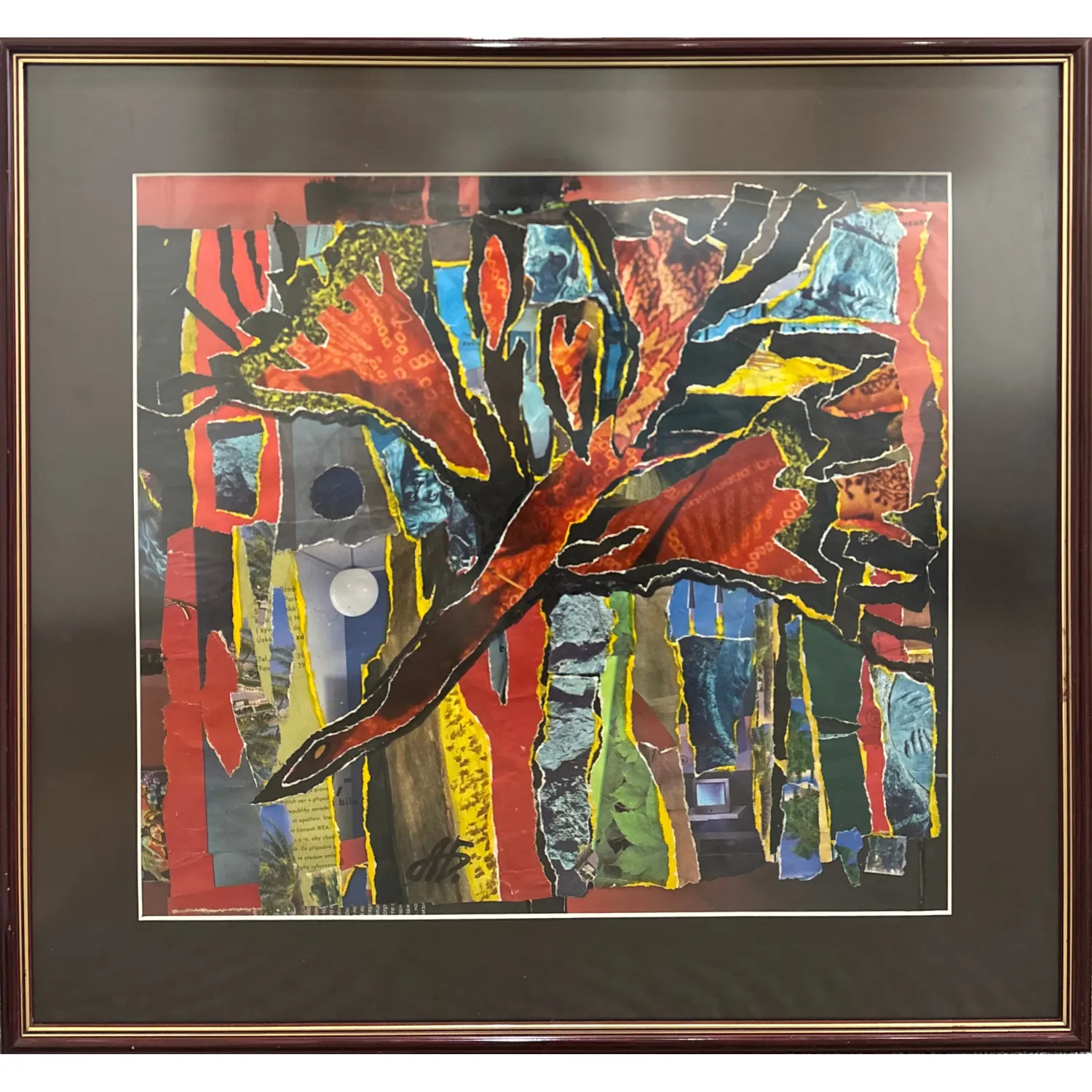 Image of Red crane by Agnesa Bachynska-Selska, size: 41 х 44,5 cм, made of collage, priced at $350