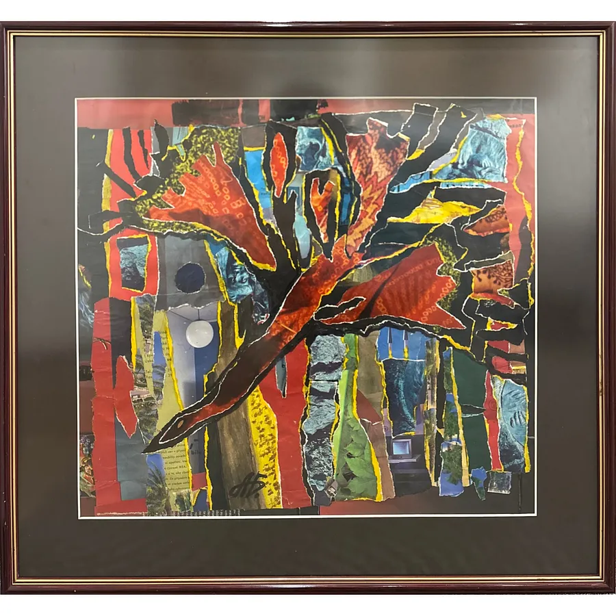 Image of Red crane by Agnesa Bachynska-Selska, size: 41 х 44,5 cм, made of collage, priced at $350