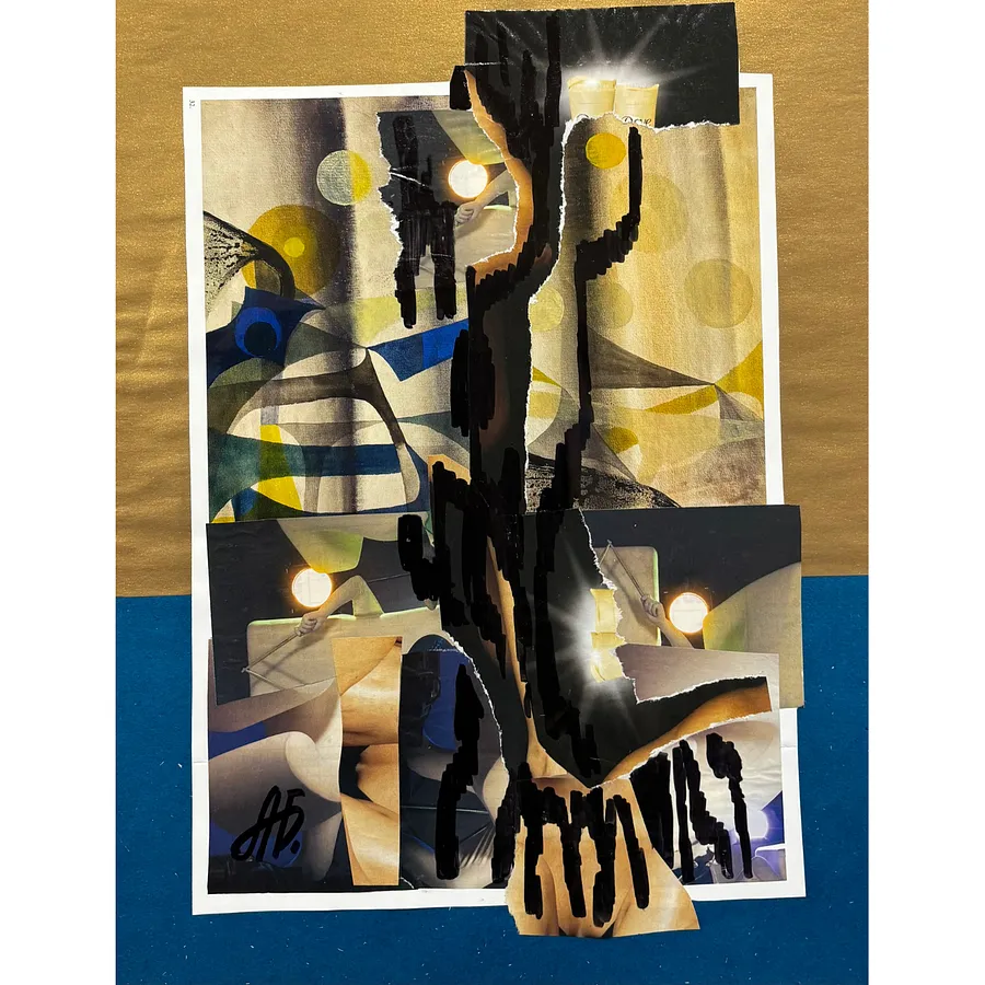 Зображення "Відлуння" від Бачинська-Сельська Аґнеса, розмір: 21 х 31 см, матеріали: кольоровий папір, картон, маркер, колаж, ціна: $200